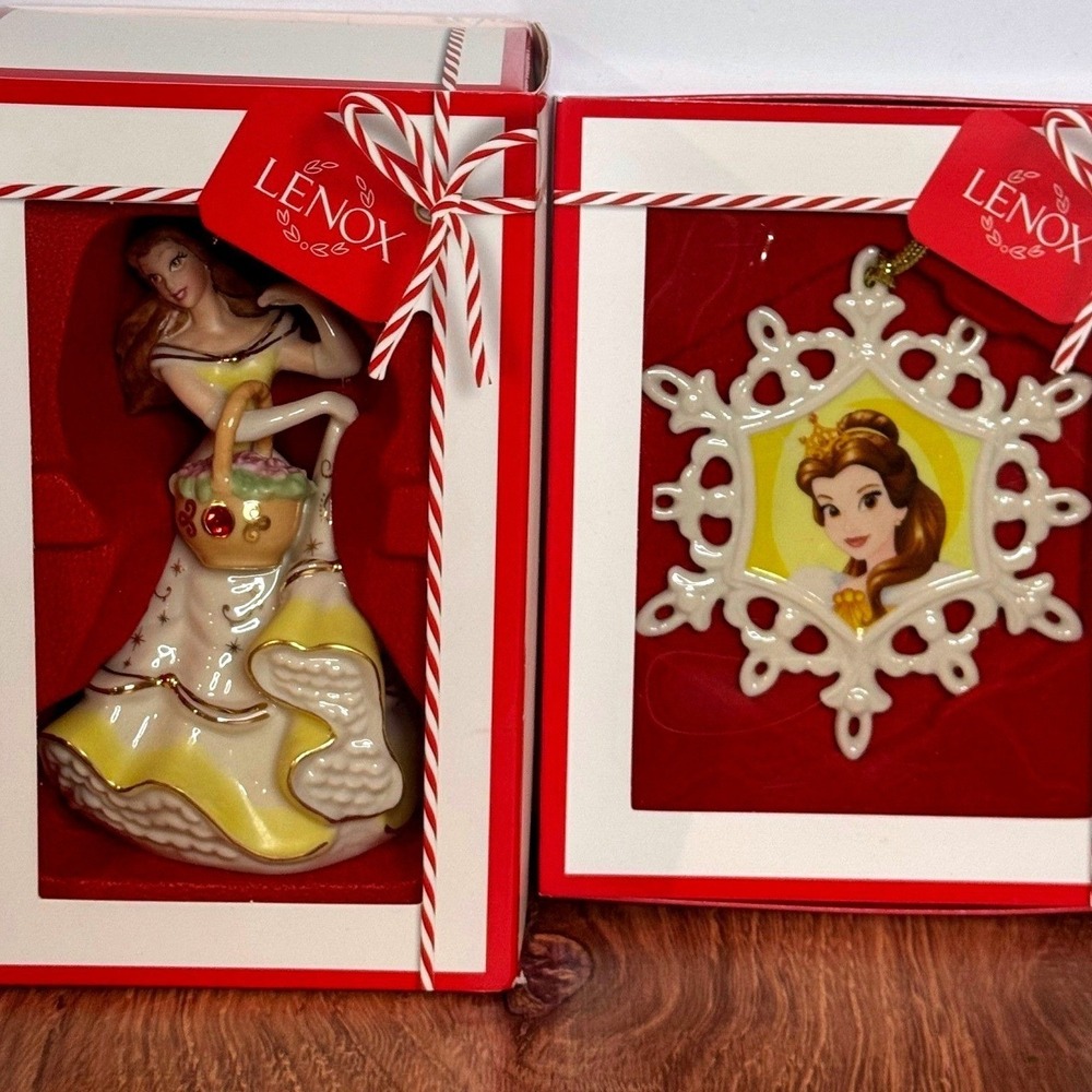 Lenox Disney Belle Christmas Ornaments Set of Two‎ New in Box